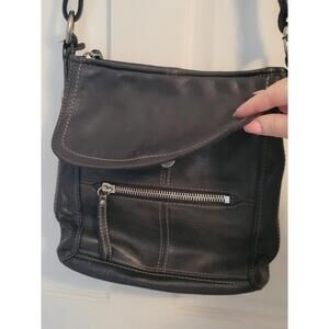 Fossil Hanover Purse Soft Black Leather Satchel Bag Crossbody Top Zip Has Key